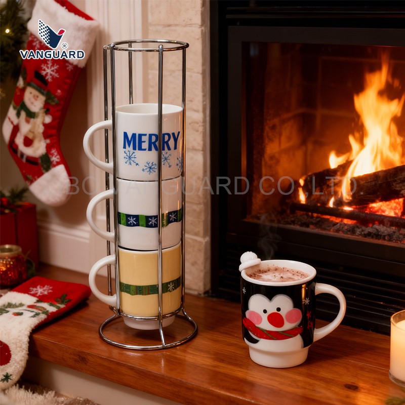 Stackable coffee mugs with rack Stackable coffee mugs with rack